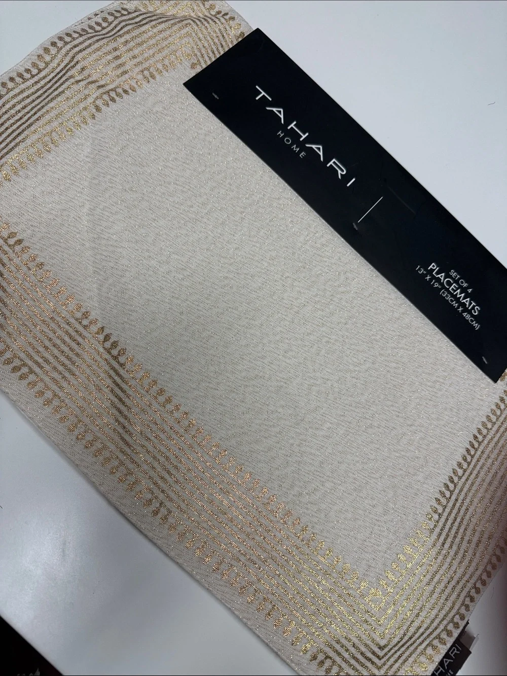 Tahari Cream Home Decor dining table mats with Gold printed Border